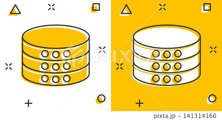 Data center icon in comic style. Server vector cartoon illustration on white isolated background. Security business concept splash effect. Data center icon in comic style. Server vector cartoon illustration on white isolated background. Security business concept splash effect. 141314160