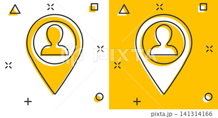 Placement icon in comic style. People pin vector cartoon illustration on white isolated background. Navigation business concept splash effect. Placement icon in comic style. People pin vector cartoon illustration on white isolated background. Navigation business concept splash effect. 141314166