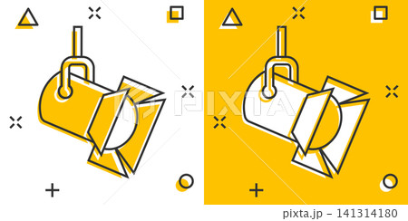 Spotlight icon in comic style. Lamp vector cartoon illustration on white isolated background. Flashlight business concept splash effect. Spotlight icon in comic style. Lamp vector cartoon illustration on white isolated background. Flashlight business concept splash effect. 141314180