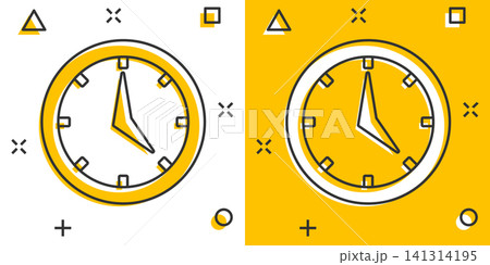Real time icon in comic style. Clock vector cartoon illustration on white isolated background. Watch business concept splash effect. Real time icon in comic style. Clock vector cartoon illustration on white isolated background. Watch business concept splash effect. 141314195