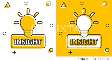 Insight icon in comic style. Bulb vector cartoon illustration on white isolated background. Idea business concept splash effect. Insight icon in comic style. Bulb vector cartoon illustration on white isolated background. Idea business concept splash effect. 141314206