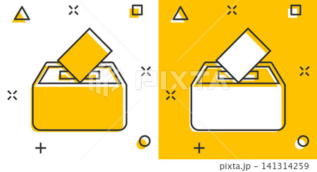 Election voter box icon in comic style. Ballot suggestion vector cartoon illustration pictogram. Election vote business concept splash effect. Election voter box icon in comic style. Ballot suggestion vector cartoon illustration pictogram. Election vote business concept splash effect. 141314259