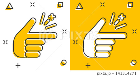 Finger snap icon in comic style. Fingers expression vector cartoon illustration pictogram. Snap gesture business concept splash effect. Finger snap icon in comic style. Fingers expression vector cartoon illustration pictogram. Snap gesture business concept splash effect. 141314271