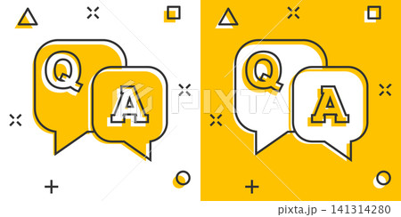 Question and answer icon in comic style. Discussion speech bubble vector cartoon illustration pictogram. Question, answer business concept splash effect. Question and answer icon in comic style. Discussion speech bubble vector cartoon illustration pictogram. Question, answer business concept splash effect. 141314280