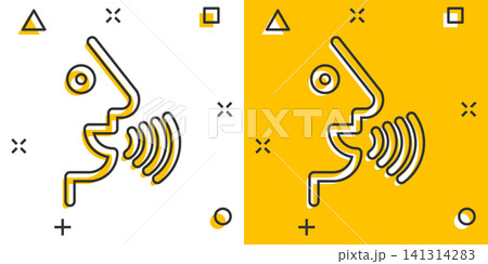 Voice command with sound waves icon in comic style. Speak control vector cartoon illustration pictogram. Speaker people business concept splash effect. Voice command with sound waves icon in comic style. Speak control vector cartoon illustration pictogram. Speaker people business concept splash effect. 141314283