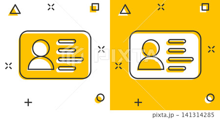 Id card icon in comic style. Identity badge vector cartoon illustration pictogram. Access cardholder people business concept splash effect. 141314285