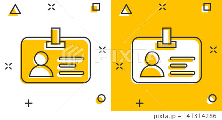 Id card icon in comic style. Identity badge vector cartoon illustration pictogram. Access cardholder people business concept splash effect. 141314286