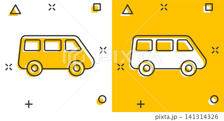 Passenger minivan sign icon in comic style. Car bus vector cartoon illustration on white isolated background. Delivery truck banner business concept splash effect. Passenger minivan sign icon in comic style. Car bus vector cartoon illustration on white isolated background. Delivery truck banner business concept splash effect. 141314326