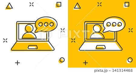 Online training process icon in comic style. Webinar seminar vector cartoon illustration pictogram. E-learning business concept splash effect. Online training process icon in comic style. Webinar seminar vector cartoon illustration pictogram. E-learning business concept splash effect. 141314468