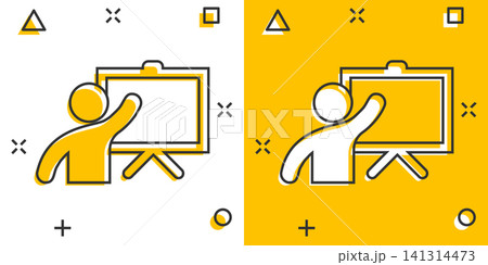 Training education icon in comic style. People seminar vector cartoon illustration pictogram. School classroom lesson business concept splash effect. 141314473