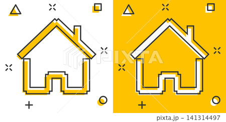 House building icon in comic style. Home apartment vector cartoon illustration pictogram. House dwelling business concept splash effect. House building icon in comic style. Home apartment vector cartoon illustration pictogram. House dwelling business concept splash effect. 141314497