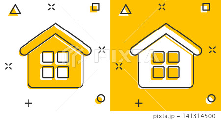 House building icon in comic style. Home apartment vector cartoon illustration pictogram. House dwelling business concept splash effect. House building icon in comic style. Home apartment vector cartoon illustration pictogram. House dwelling business concept splash effect. 141314500
