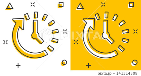 Clock countdown icon in comic style. Time chronometer vector cartoon illustration pictogram. Clock business concept splash effect. 141314509