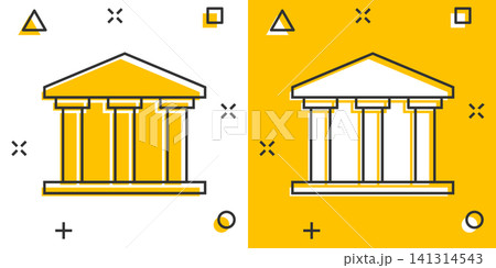 Bank building icon in comic style. Government architecture vector cartoon illustration pictogram. Museum exterior business concept splash effect. 141314543