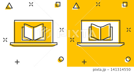 Elearning education icon in comic style. Study vector cartoon illustration pictogram. Laptop computer online training business concept splash effect. Elearning education icon in comic style. Study vector cartoon illustration pictogram. Laptop computer online training business concept splash effect. 141314550