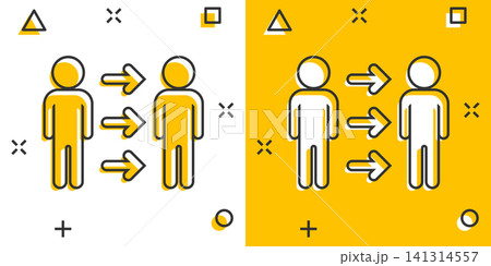 People referral icon in comic style. Business communication vector cartoon illustration pictogram. Reference teamwork business concept splash effect. People referral icon in comic style. Business communication vector cartoon illustration pictogram. Reference teamwork business concept splash effect. 141314557