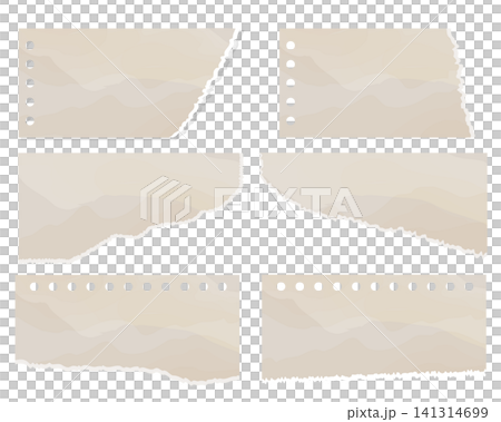 Set of illustrations using torn paper and notebook scraps / Craft paper with watercolor-style texture 141314699