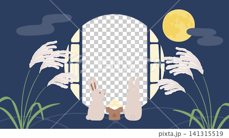 Japanese-style background material for moon viewing/harvest festival (Tsukimi) - frame Japanese-style background material for moon viewing/harvest festival (Tsukimi) - frame 141315519