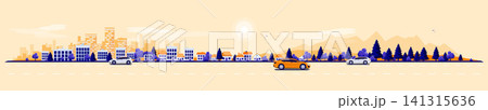 Empty road traffic in urban landscape street with cars, city skyline office buildings 141315636