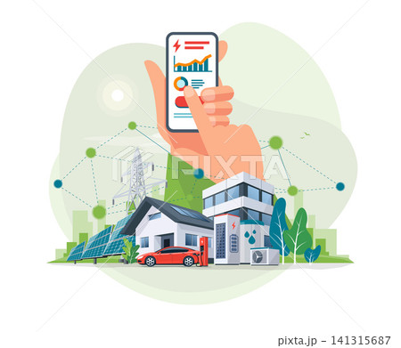 Smartphone with renewable electricity storage energy control usage monitoring app. 141315687