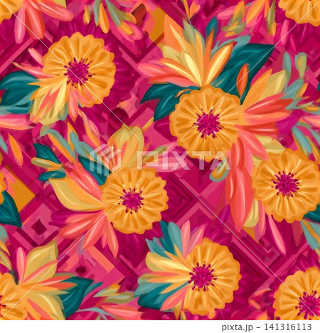 This vibrant and bright floral pattern featuring unique geometric designs is truly perfect for textiles and decor items This vibrant and bright floral pattern featuring unique geometric designs is truly perfect for textiles and decor items 141316113