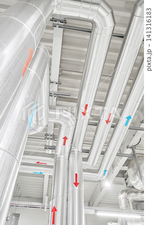 Piping in a district heating plant. Piping in a district heating plant. 141316183