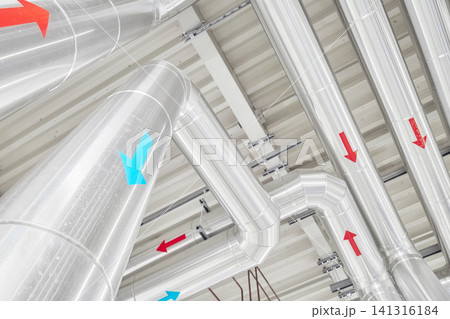 Piping in a district heating plant. Piping in a district heating plant. 141316184