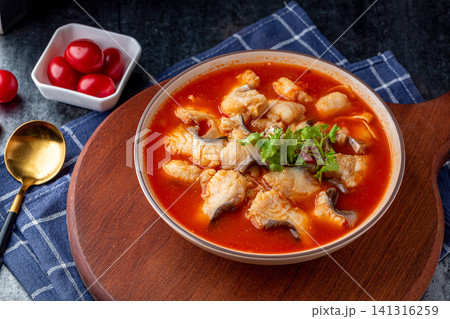 basa Fish Fillet in Tomato Soup Tangy and Savory Seafood Broth basa Fish Fillet in Tomato Soup Tangy and Savory Seafood Broth 141316259