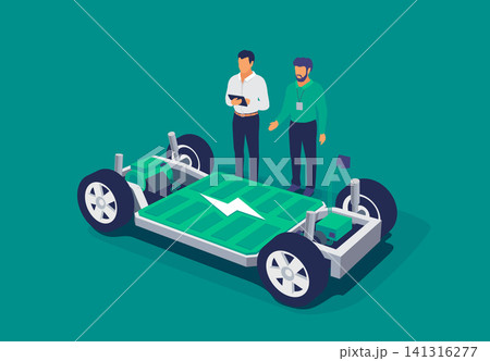Automobile Engineers Working on Electric Car Battery Module Platform Chassis Automobile Engineers Working on Electric Car Battery Module Platform Chassis 141316277