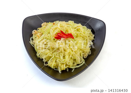 chilled Shredded Celtuce Salad Dressed with Rich Sesame Peanut Sauce and Chilies chilled Shredded Celtuce Salad Dressed with Rich Sesame Peanut Sauce and Chilies 141316430