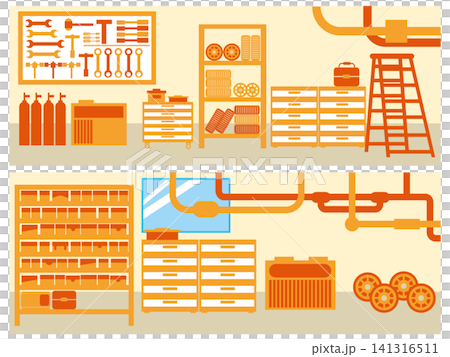 Garage interior illustration background material: tools and shelves, DIY workshop Garage interior illustration background material: tools and shelves, DIY workshop 141316511