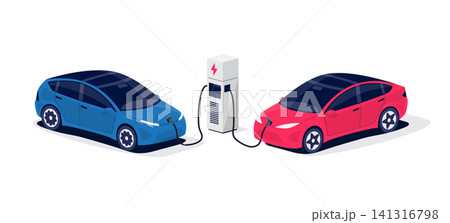Modern Electric Cars Charging Parking at the Charger Station Modern Electric Cars Charging Parking at the Charger Station 141316798