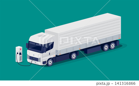 Electric semi truck charging at charger station Electric semi truck charging at charger station 141316866