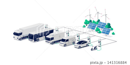 Company electric cars fleet charging with renewable electricity charger station Company electric cars fleet charging with renewable electricity charger station 141316884