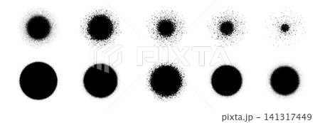 粒状のグラデーションパターンイラストコレクション　円形の粗いノイズグランジ素材　粒子のブラシテクスチ 141317449