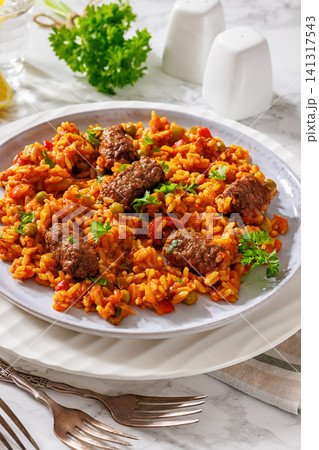 Balkan Rice Pilaf with Savory Minced Sausages 141317543