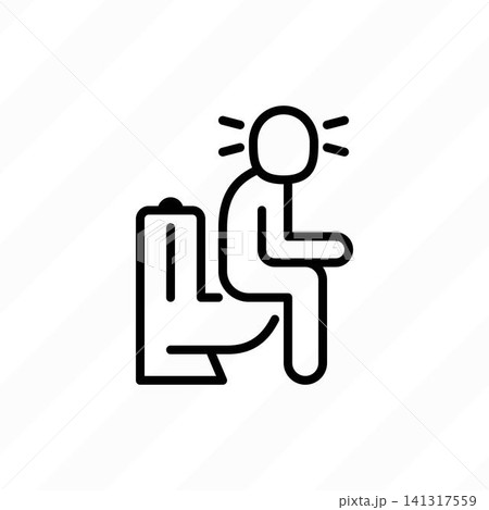 Diarrhea: man sitting in toilet and feeling pain. Thin line icon. Stomachache, hemorrhoids. Vector illustration. Diarrhea: man sitting in toilet and feeling pain. Thin line icon. Stomachache, hemorrhoids. Vector illustration. 141317559