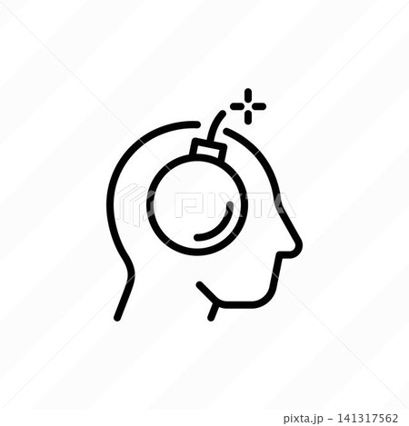 Headache or migraine thin line icon. Acute pain in head. Vector illustration. Headache or migraine thin line icon. Acute pain in head. Vector illustration. 141317562