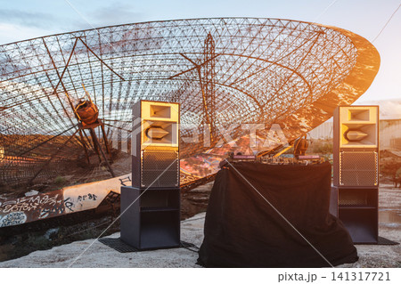live dj set by abandoned industrial antenna dish, Tenerife, Canary island live dj set by abandoned industrial antenna dish, Tenerife, Canary island 141317721