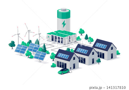 Smart grid virtual battery energy storage electricity network with urban residence house 141317810