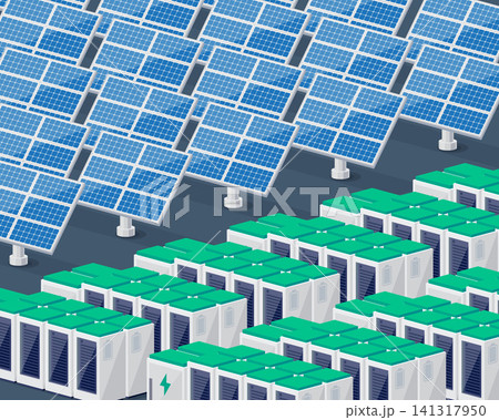 Renewable solar power station with battery electricity energy storage concept Renewable solar power station with battery electricity energy storage concept 141317950
