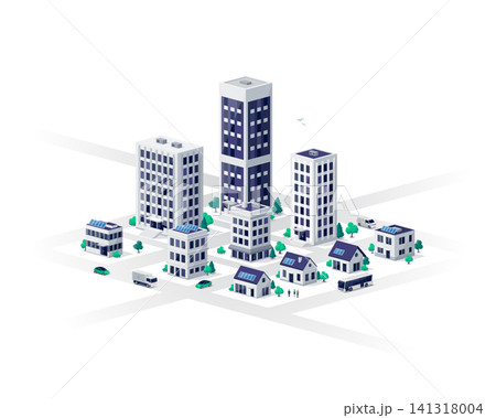 Smart sustainable city office residential buildings illustration 141318004