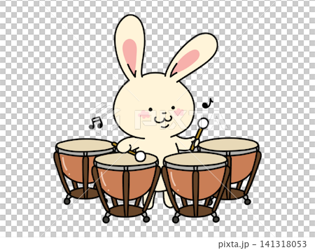 ティンパニを演奏するかわいい動物 うさぎ ティンパニを演奏するかわいい動物 うさぎ 141318053