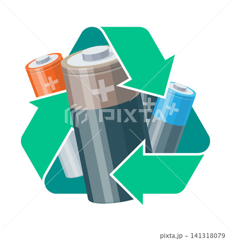 Used batteries with recycling symbol Used batteries with recycling symbol 141318079