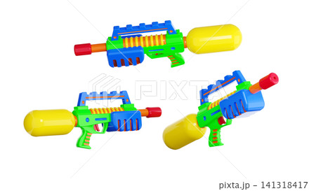 Plastic water gun set isolated on white background, 3D render 141318417