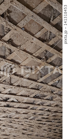Wooden ceiling in an old house. Repair of an old ceiling. Wooden ceiling in an old house. Repair of an old ceiling. 141318453