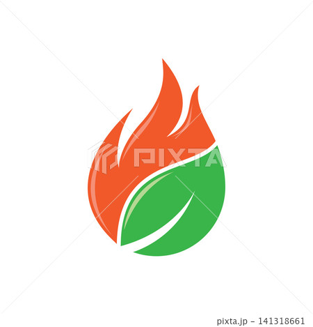 Orange flame illustration bright green leaf symbol Orange flame illustration bright green leaf symbol 141318661