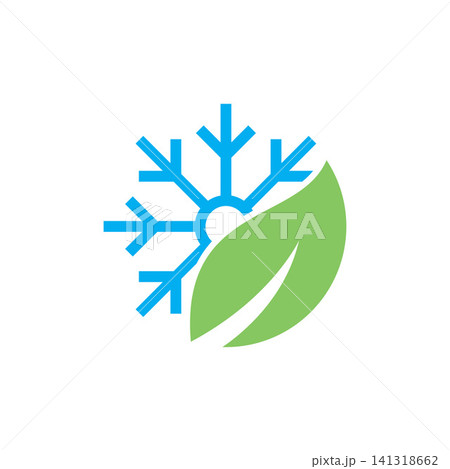 snowflake icon and green leaf 141318662