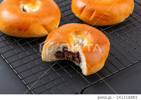 soft sweet red bean paste bun ring shaped anpan bread pastry soft sweet red bean paste bun ring shaped anpan bread pastry 141318865