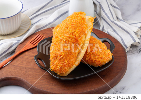 savory pork floss bread bun with sweet cream filling rousong pastry savory pork floss bread bun with sweet cream filling rousong pastry 141318886